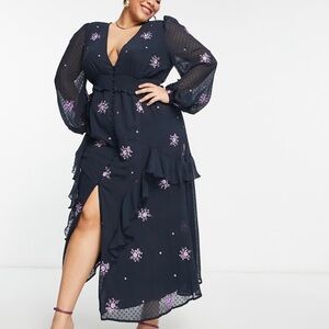 ASOS Elegant Charcoal Floral embroidered Dress